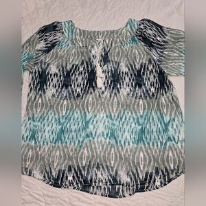 Ariat Ikat Print Peasant Blouse Top L Boho Western